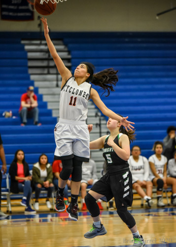 Junior Jimena Lopez De La Cruz made a layup in the first half of Bishop Ward’s game against Barstow. De La Cruz finished with 15 points. (Photo copyright 2020 by Brian Turrel)